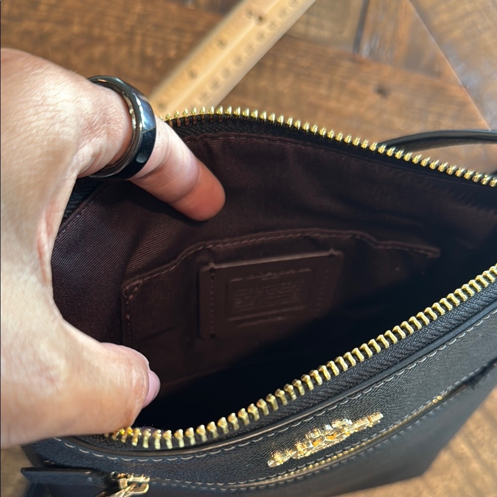 Coach Black Leather Crossbody Bag with Gold Accents - Picture 6 of 7